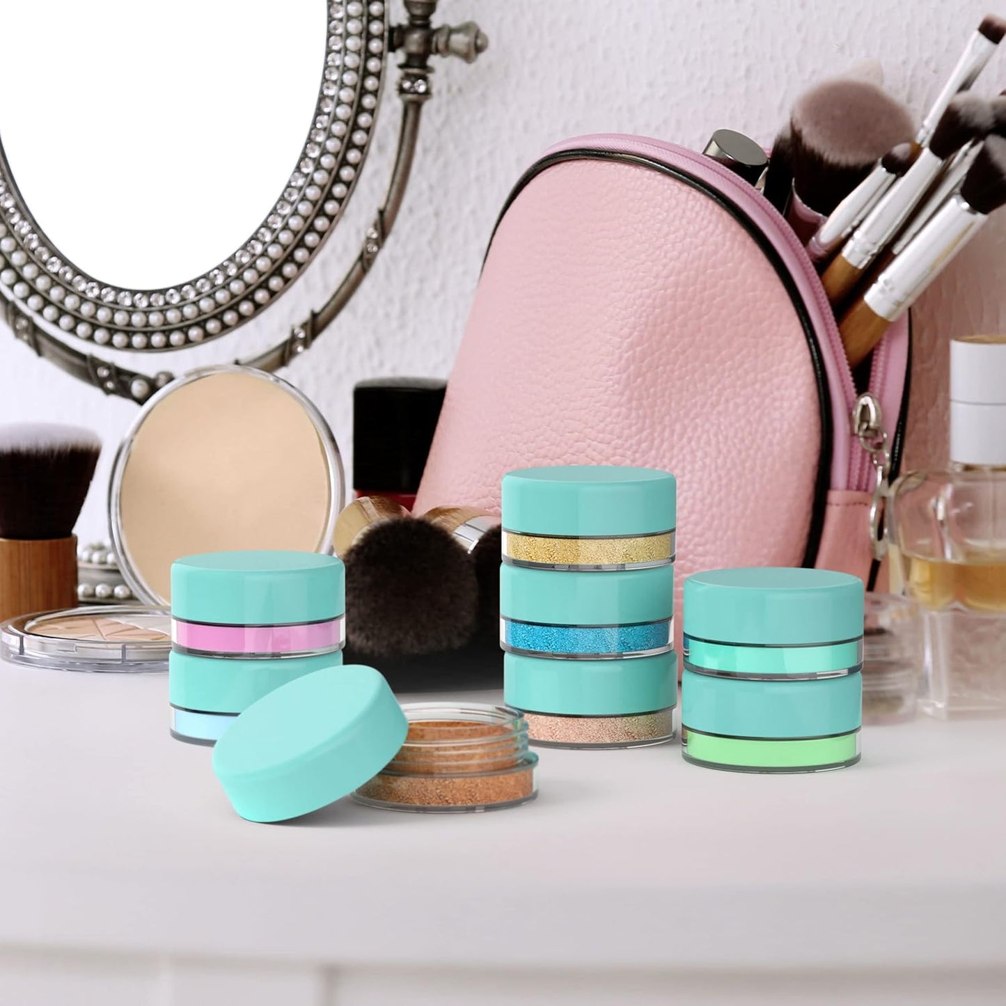 Houseables Sample Containers, Lip Balm Containers, Sample Jars, Mini Jars with Lids, Small, Empty, Makeup, Powder, Gloss, Cosmetic, Tiny, Chapstick, Dab, Wax, Scrub, Little, Blue Plastic, 3 Gram, 50PK