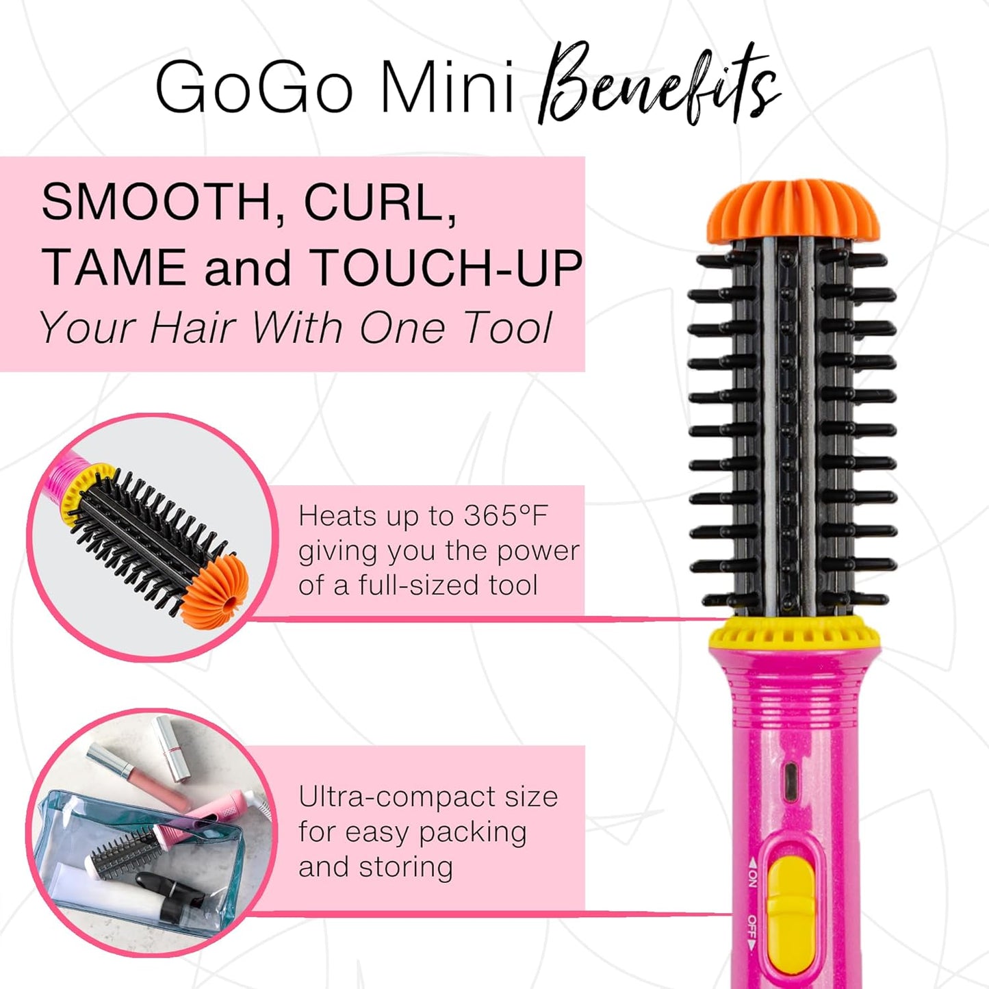 CALISTA GoGo Mini Heated Round Brush | Curl, Touch-Up, De-Frizz, and Style Hair with the Mini 7” Styling Tool | Heats to 365°F | Perfectly Designed Travel Tool | Dual Voltage (Peachy Pink)
