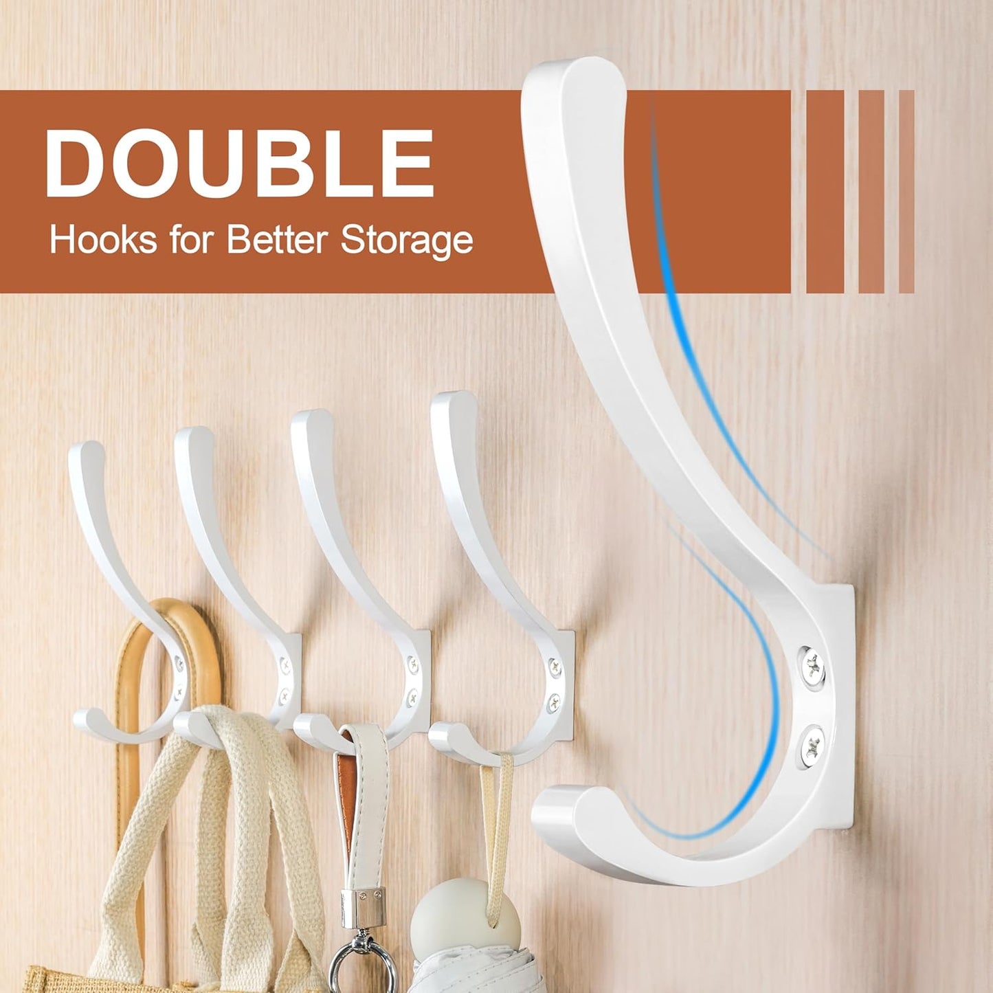 4 Pack White Large Wall Hooks Hanging Heavy Duty, Coat Hanger Hook Wall Mounted, Screw in Metal Door Hooks for Hanging Coats, Backpack, Purse, Towel