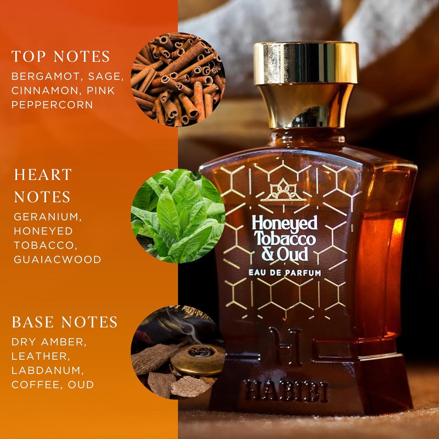 H HABIBI Honeyed Tobacco & Oud Perfume for Men – 2.5 oz (75ML) Long Lasting Arabian Cologne, Sensual Amber Woody Men Perfume, Luxury Fragrance Gift for Special Occasions