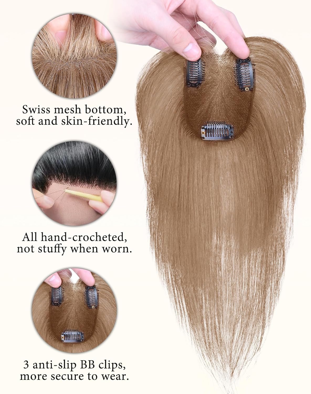 Hair Toppers for Women Real Human Hair, Bangs Hair Clip 360°3D Cover Clip on Bangs for Women Fake Bangs for Daily Wear (10 Inch Light Brown)