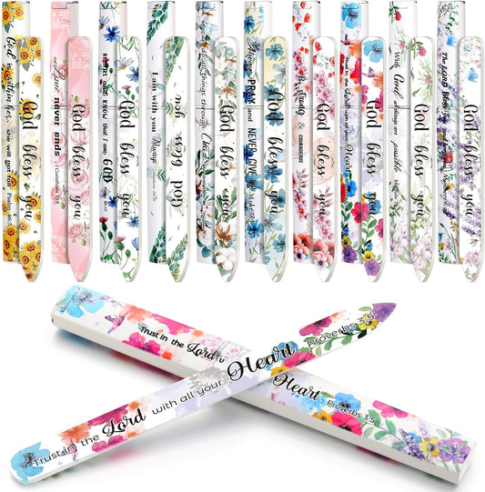 10 Pack Christian Crystal Glass Nail File for Natural Nails Christian Gifts for Women Bulk Church Bible Verse Scripture Glass File with Case Double Sided Floral Scripture Emery Boards Religious Gift