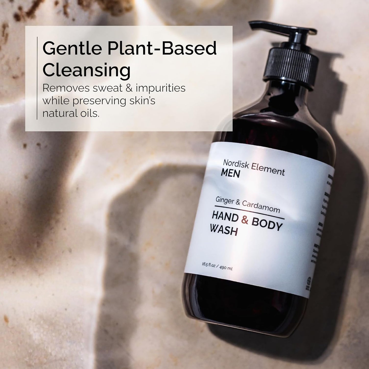Nordisk Element Men’s Hand & Body Wash | Ginger & Cardamom Cleanser with Quince & Betaine | Hydrating Vegan Cruelty-Free Mens Shower Gel & Bodywash | Pump, Natural Shower Gel for Men | 16.5 fl oz