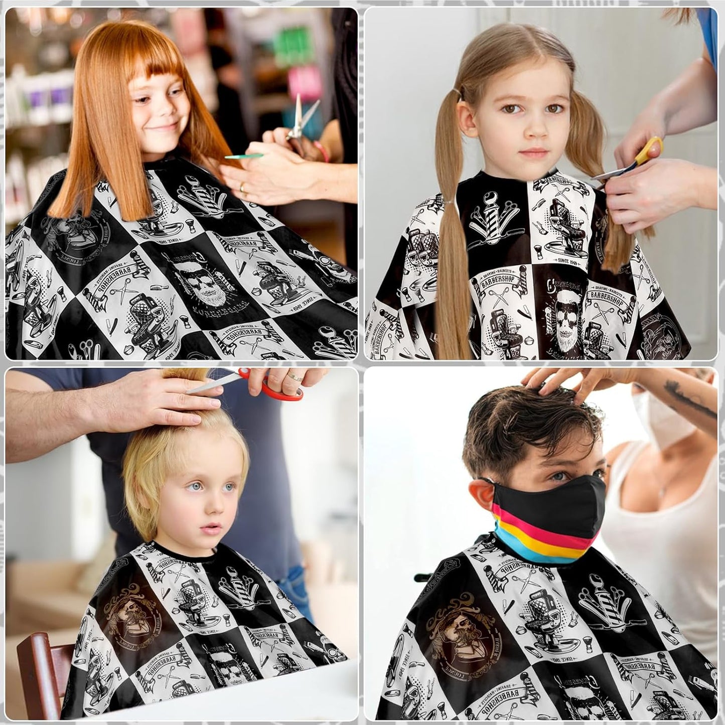 FEBSNOW Hair Cutting Cape Kit,Professional Barber Cape with Neck Duster Brush for Adults Waterproof Salon Cape with Adjustable Closure Snap Salon Barber Supplies 47x55 Inches(Black and White Plaid)