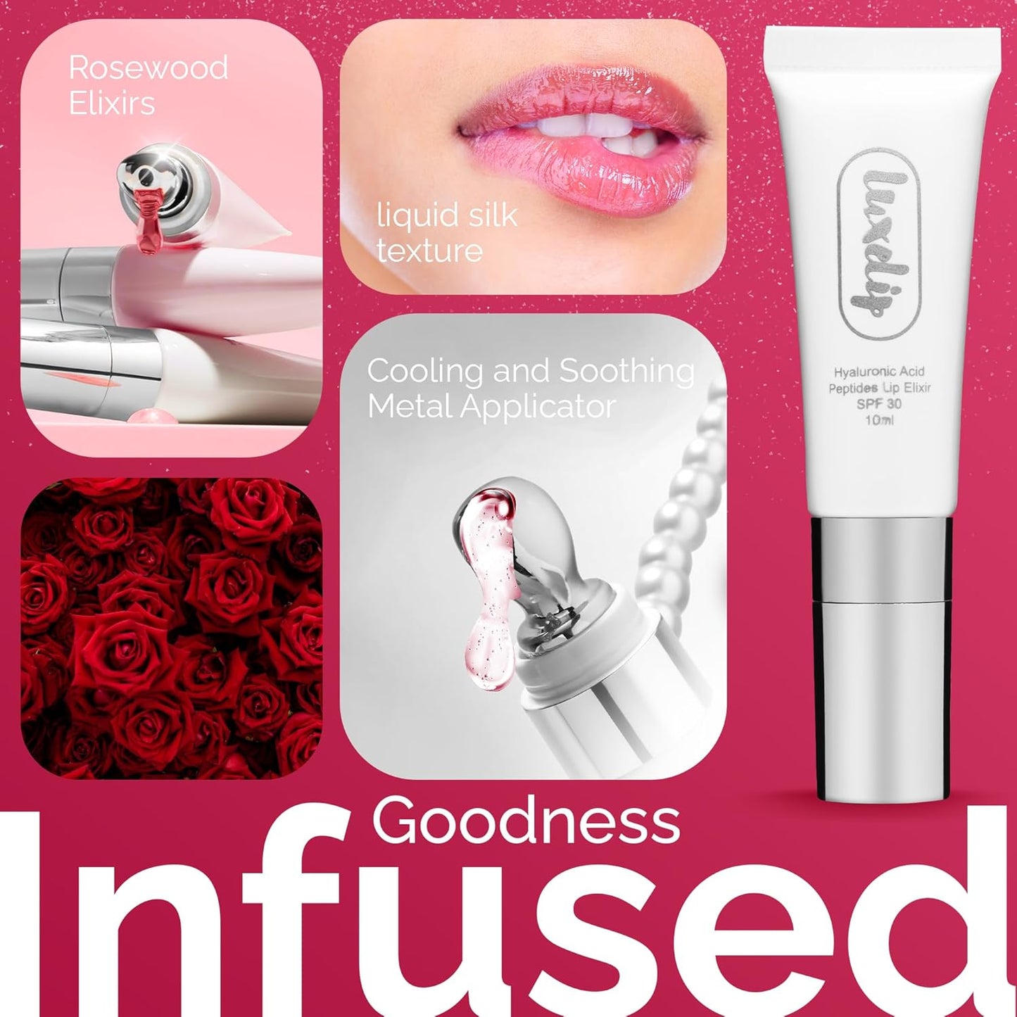 Tinted Lip Balm Elixir – Hydrating Vegan Lip Care with Sheer Color & Moisturizing Glow – Non-Sticky Nourishing, Lip Plumping Treatment for Soft, Smooth Lips (Rosewood 10ml)