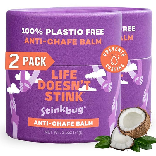 Stinkbug Naturals Organic Plastic Free Anti-Chafe Balm Tub, 100% Natural Ingredients, Aluminum Free Packaging, 2.5 Ounce Pack of 2