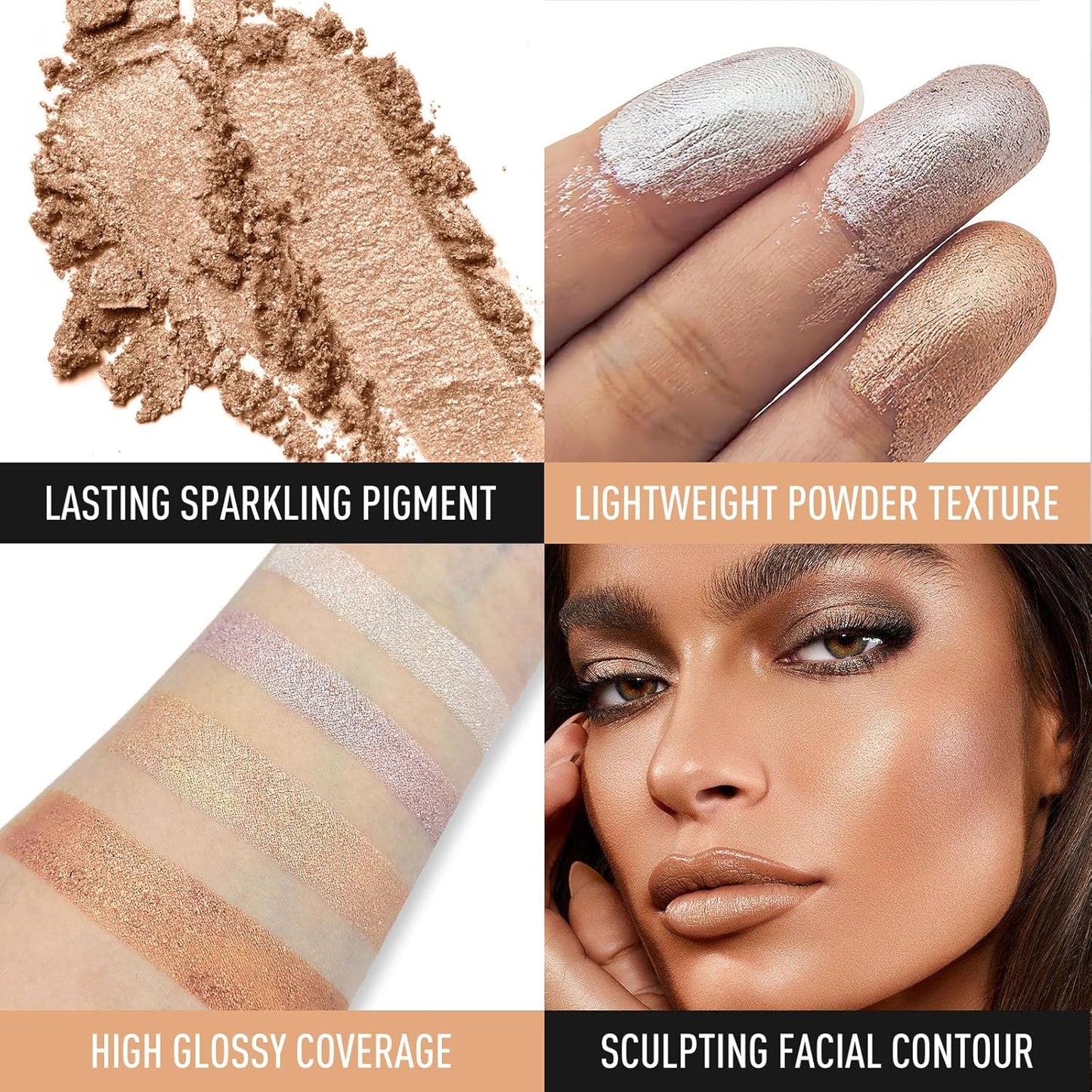 Highlighter Makeup Palette Shimmer Face Body Illuminator Glitter Highlighter Makeup Kit Long Lasting Highly Pigmented Highlighters Makeup Palette #2 Blossom Pink