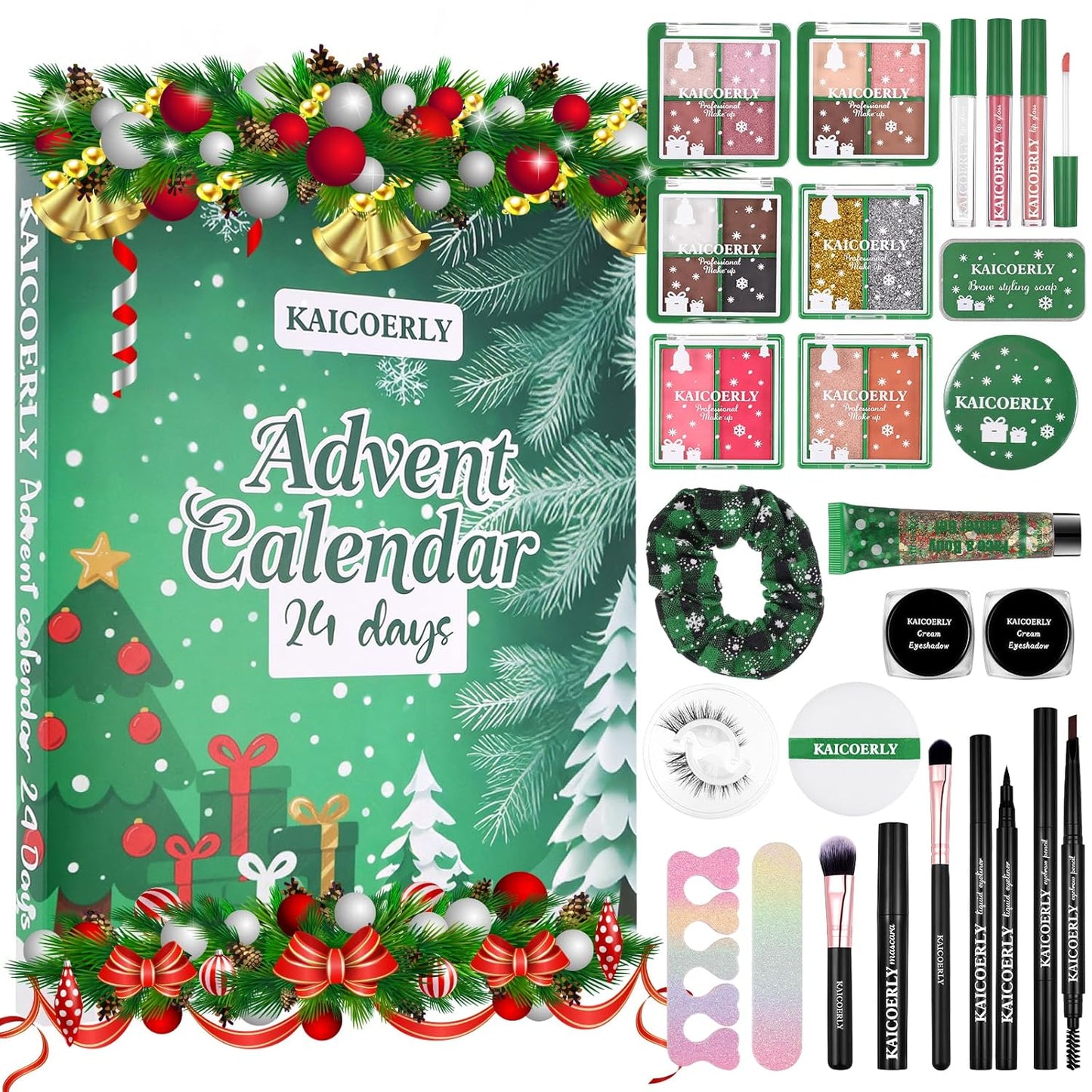 Makeup Advent Calendar 2025,24 Days Christmas Advent Calendar for Teen Girls,2025 Xmas Countdown Calendar Make Up Sets for Christmas Party Festival with Mascara Eyeshadow Lipstick Blush Eyebrow Soap