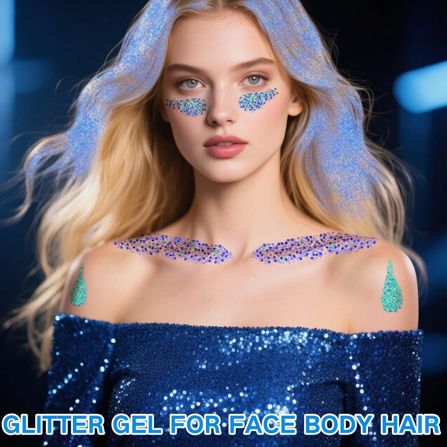 4 Jars Blue Face Glitter,Mermaid Costume for Kids,Sparkle Body Hair Glitter Face Paint,Singer Concert Rave Festival Glitter Accessories,40g/1.41 oz