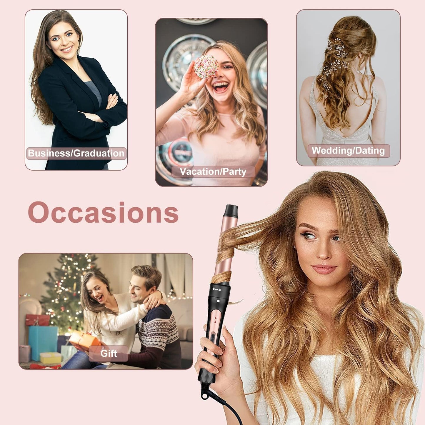 Curling Wand, 4 in 1 Hair Curling Iron Wand Set Include 4 Interchangeable Ceramic Barrels (0.35"-1.25") Hair Curling Wand Set for Quick Create Hairstyle in All Hair Type