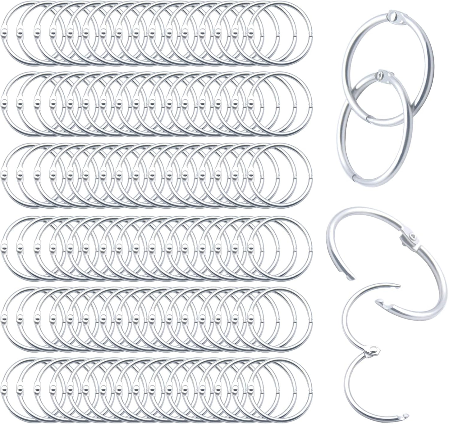 Loose Leaf Binder Rings Inner Dia: 1 inch(25.5mm) 100pcs Metal Silver Book Binder Rings Paper Rings Clips Key Rings Index Cards Rings Great for Home School Office