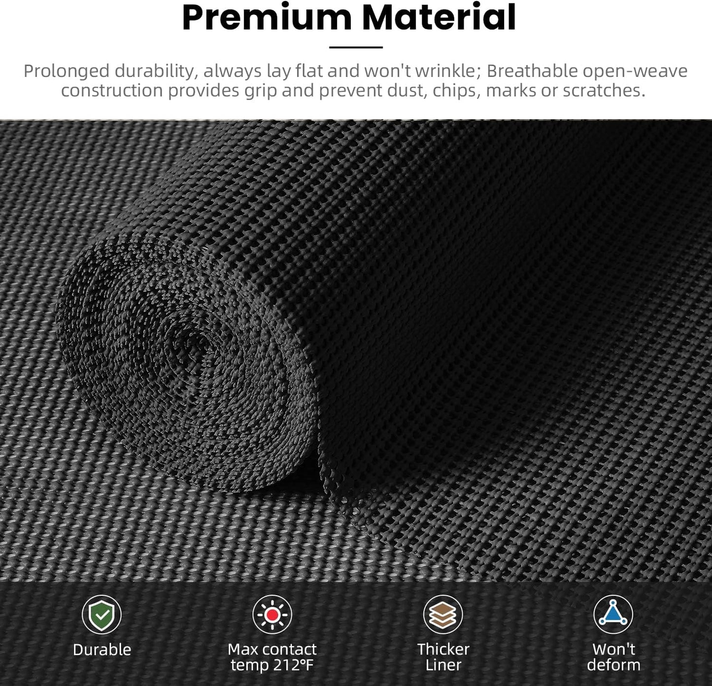 BAGAIL Drawer and Shelf Liner, 24 in X 20 Ft Non-Adhesive Shelf Liners for Kitchen Cabinets, Thick Strong Grip Liners for Desk, Shelves, Bathroom Drawers, Cabinet Protection - Black