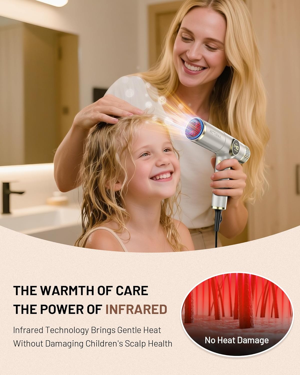 Infrared Ionic Hair Dryer with Diffuser - 2000W Dual Voltage Blow Dryer for Women, Fast Drying, Frizz Control, Lightweight & Low Noise, Red Light & Negative Ions, European Travel 110V-240V