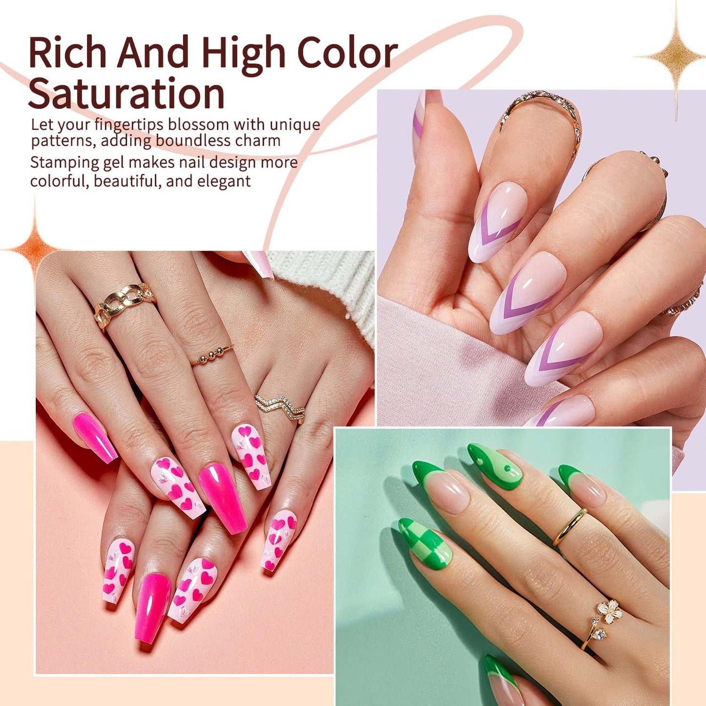 Nail Stamping Gel Polish Kit 4 Colors Nail Stamping Polish Gel Unleash Your Creativity with Our Stamping Gel Polish Nail Art Kit Ideal for Home User and Nail Salon SET4（Pink,Green, Silver, Purple）