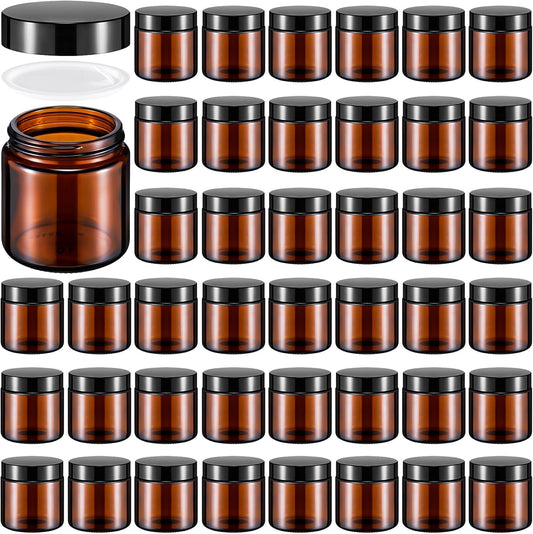 Norme 48 Pcs 4 oz Glass Jars with Lids Leakproof Round Airtight Empty Cosmetic Jars with Inner Liners Lid for Storing Lotions Powder Ointments Candle Making Tins (Black,Amber)