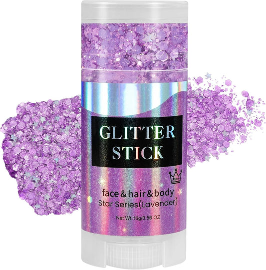 Mysense Lavender Body Glitter Stick, Light Purple Face Hair Glitter Gel for Kids, Festival Rave Outfit Accessories for Women, Sparkling Mermaid Sequins Chunky Glitter Makeup, 0.56oz