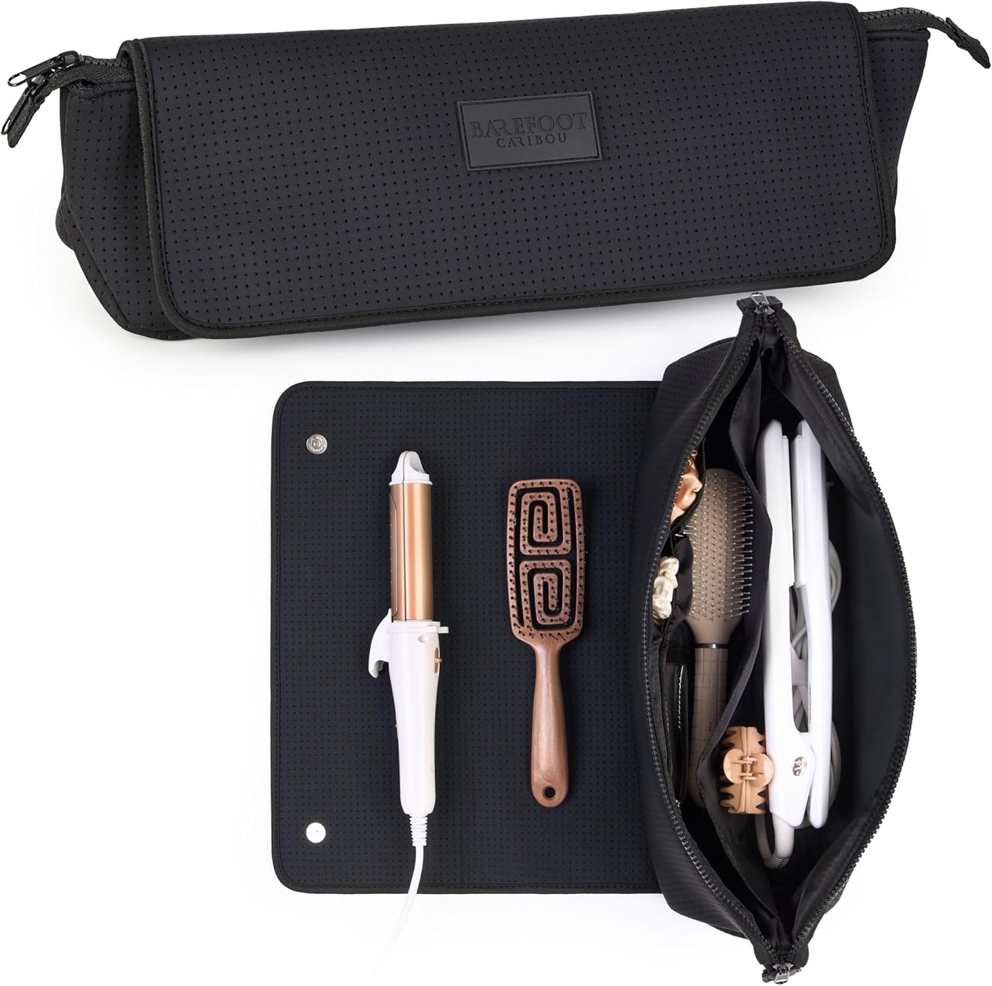 BAREFOOT CARIBOU Hair Tools Travel Bag and Heat Resistant Mat for Flat Irons, Straighteners, Curling Iron, and Haircare Accessories, 2-in-1 design, with Interior Pockets, Portable Organizer