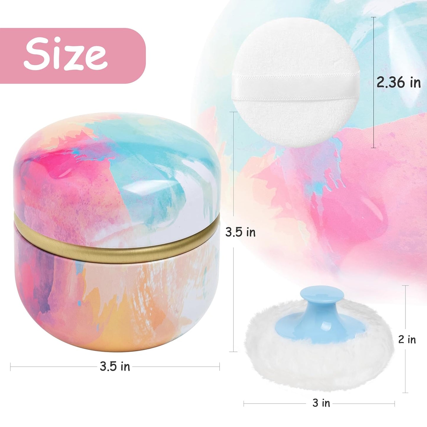 Powder Puff and Powder Container for Body Dusting Powder Case with Puff for Baby and Women,Loose Powder Containers with Puff for Travel (Rainbow1)