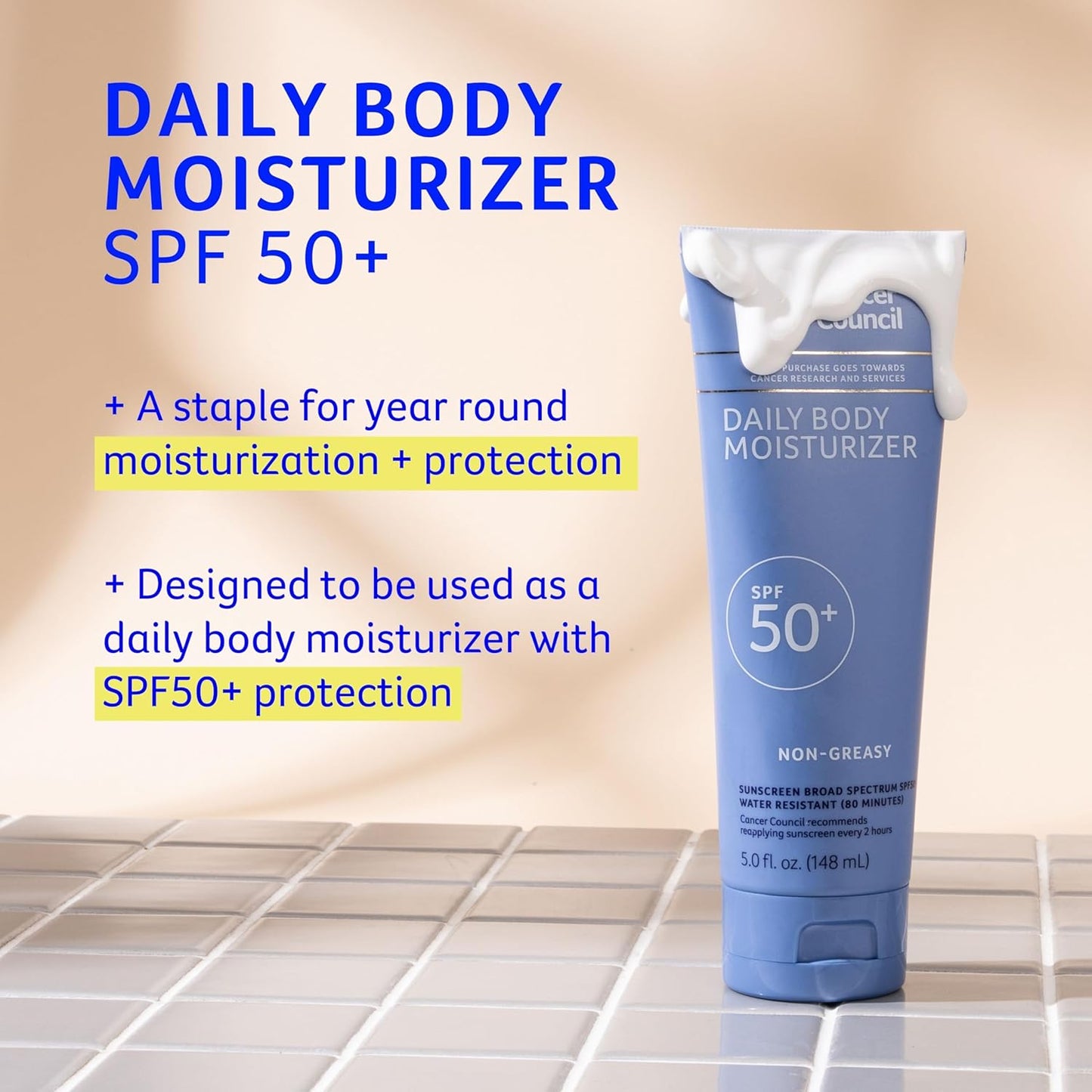 Cancer Council Sunscreen Body Lotion Moisturizer, SPF50+, Sun Care with Vitamin E, Aloe Vera, Broad Spectrum UVA/UVB Sun Protection, Sensitive Skin, Paraben & Fragrance Free, Water Resistant, 150ml