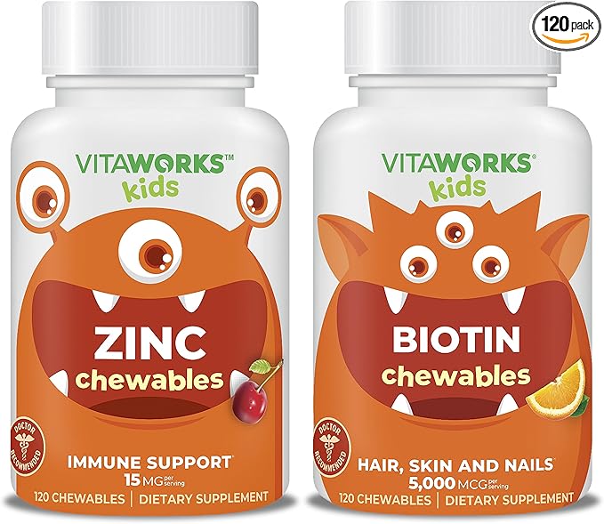 Kids Zinc 15mg Chewables + Biotin 5000mcg Chewables Bundle