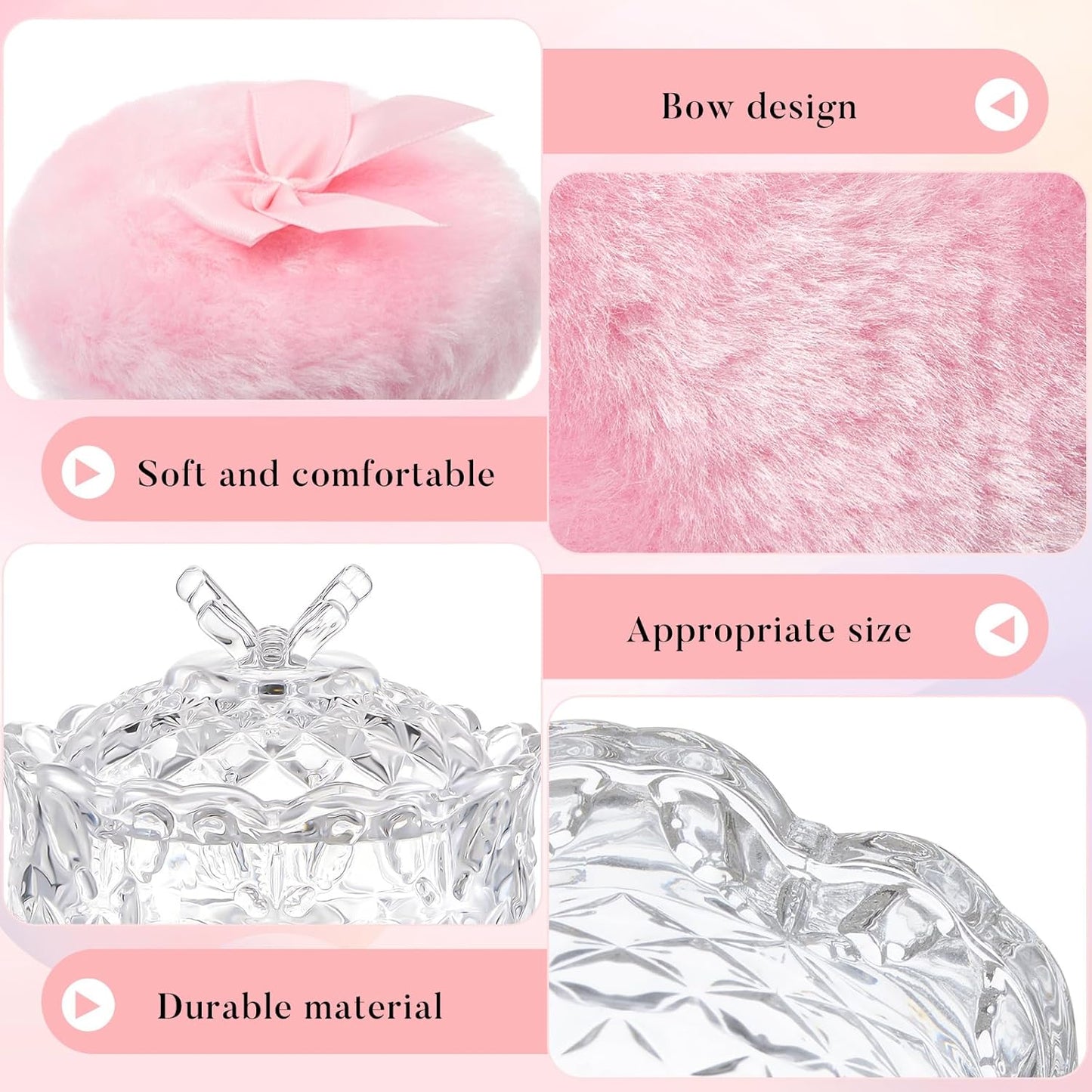 Tioncy 3 Pcs Large Body Powder Puff and Container Powder Container with Puff Powder Puff Crystal Container Soft Washable Reusable Velour Face Body Glitter Powder Puff Wet Dry Makeup (Clear,Butterfly)