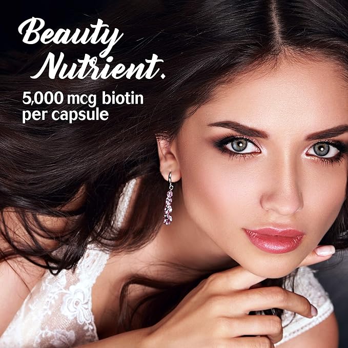 Bluebonnet Nutrition Biotin 5000 mcg, Hair & Nail Support*, Non-GMO, Vegan, Kosher Certified, Gluten-Free, Soy-Free, Dairy-Free, 60 Vegetable Capsules, 60 Servings
