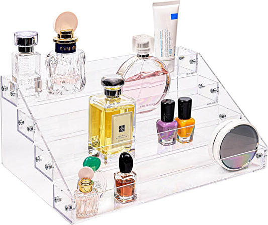 Kingtaily Widen 4 Tiers Stand Shelf Holder Clear Acrylic Rack for Nail Polish Organizer Essential Oil Storage Sunglasses Makeup
