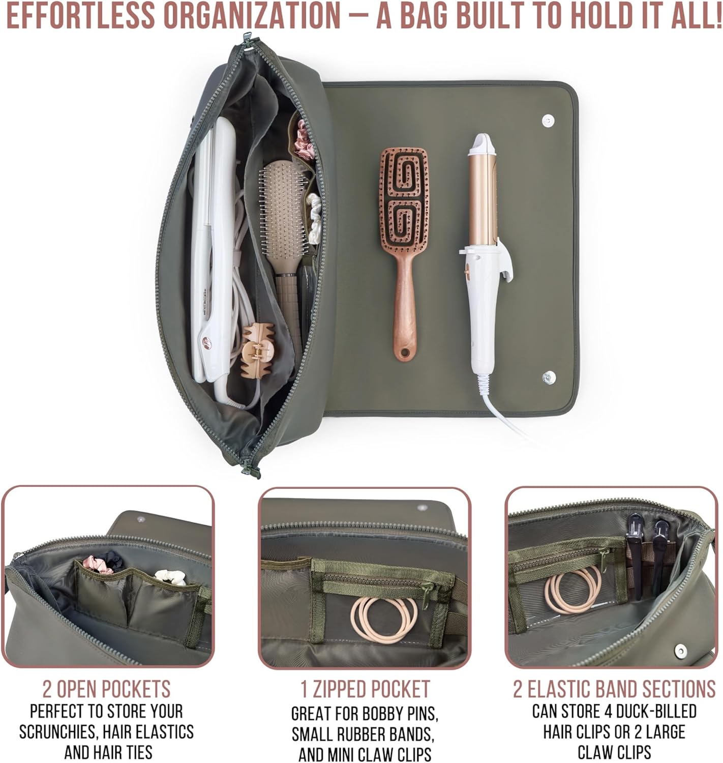 BAREFOOT CARIBOU Hair Tools Travel Bag and Heat Resistant Mat for Flat Irons, Straighteners, Curling Iron, and Haircare Accessories, 2-in-1 design, with Interior Pockets, Portable Organizer