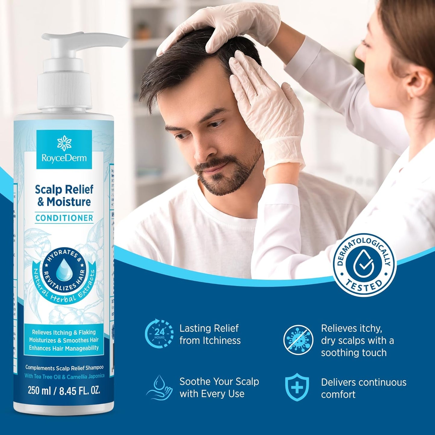 Roycederm Scalp Relief & Moisture Conditioner: Hydrating & Nourishing Formula with Jojoba Oil, Aloe Vera & Camellia Oil, Soothes Dry, Itchy Scalp