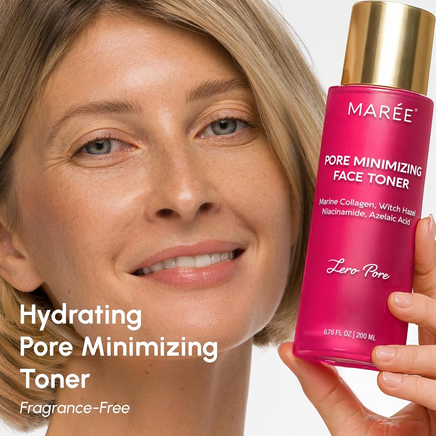 MAREE Pore Minimizer for Face Toner – Witch Hazel Toner with Niacinamide & Marine Collagen – Gentle Exfoliating Oil Control Facial Toner for Women – BHA Liquid Exfoliant – Alcohol Free Tonico Facial