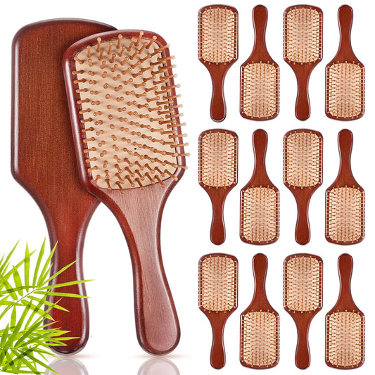 Tessco for you 12 Pcs Christmas Bamboo Hair Brushes Thanksgiving Bulk Wooden Paddle Brush Scalp Massage Bristle Anti Static Engraving DIY Gift for Women Wedding(9.65'' X 3.35'',Deep Brown-natural)