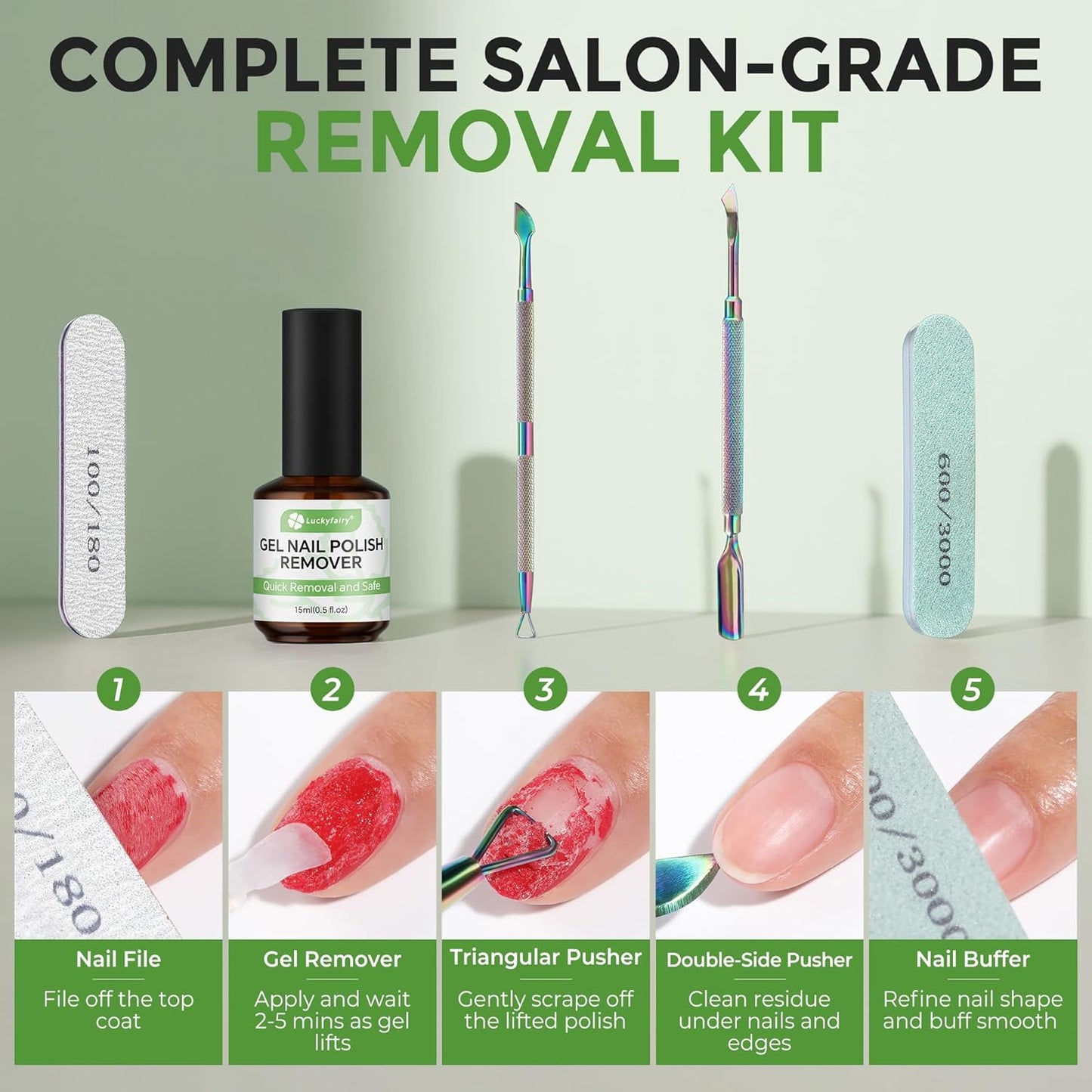 Gel Nail Polish Remover: 5Pcs Gel Polish Remover Kit for Nails, Acetone-free Easy Quick Nail Polish Remove in 2-5 Minutes, No Need to Soak or Wrap, Professional Nail Remover Kit Tools