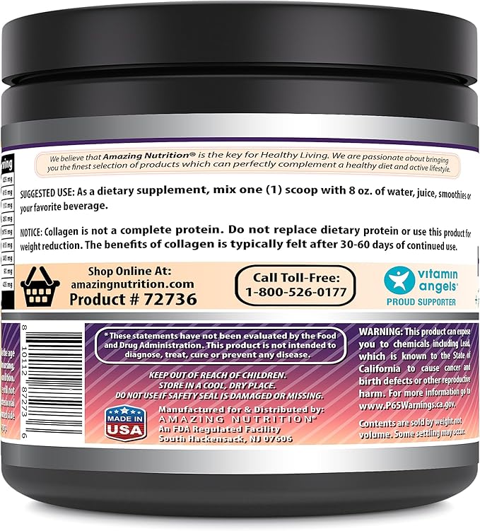 Amazing Formulas Hydrolyzed Bovine Collagen Type I & III Unflavored Powder | 1.32 Lb (600 Grams) | Contains Hyaluronic Acid, Biotin, Vitamin C & E | Non-GMO | Gluten Free