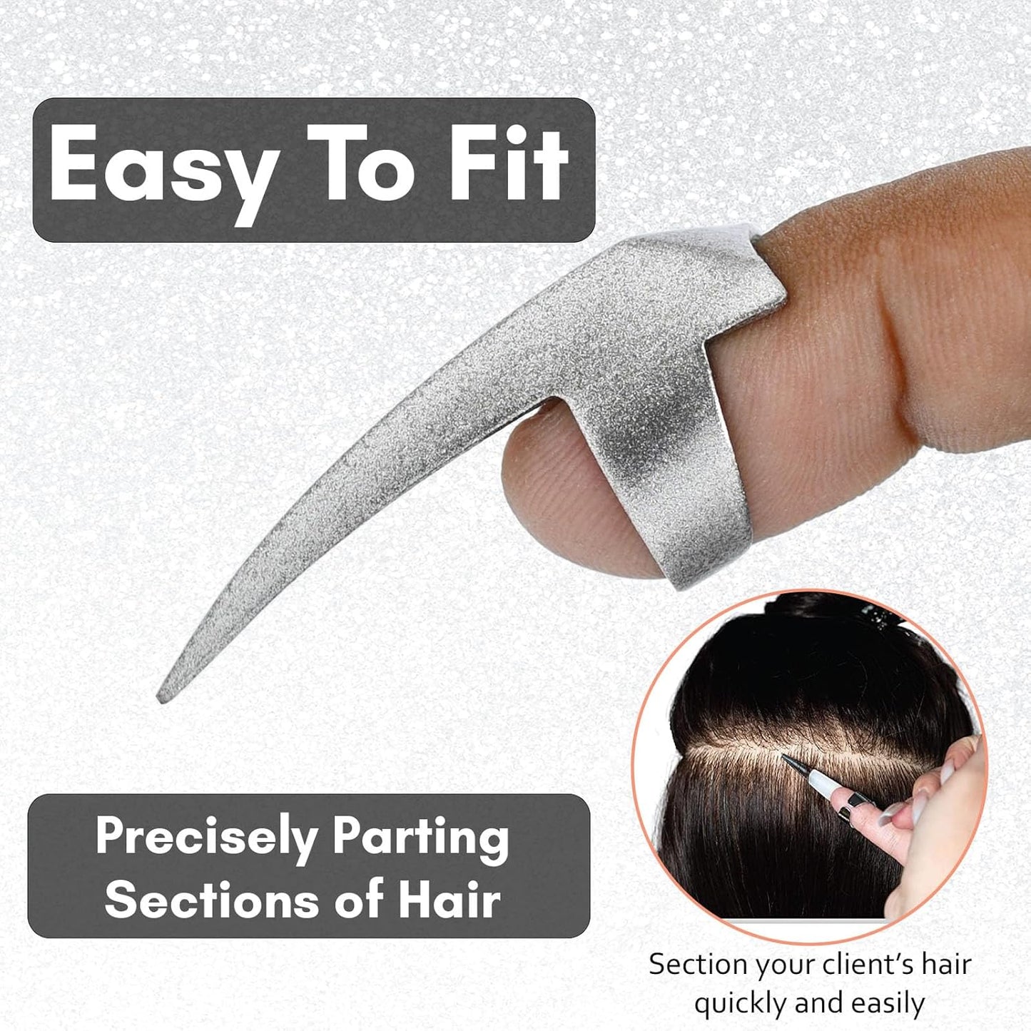 Hair Parting & Sectioning Ring - Stainless Steel Finger Braiding Hair Pick Tools for Durable Dreadlocks Wig, Curling, Weaving Quick Installation of Remy Human Hair Extensions (1pc, Glitter Silver)