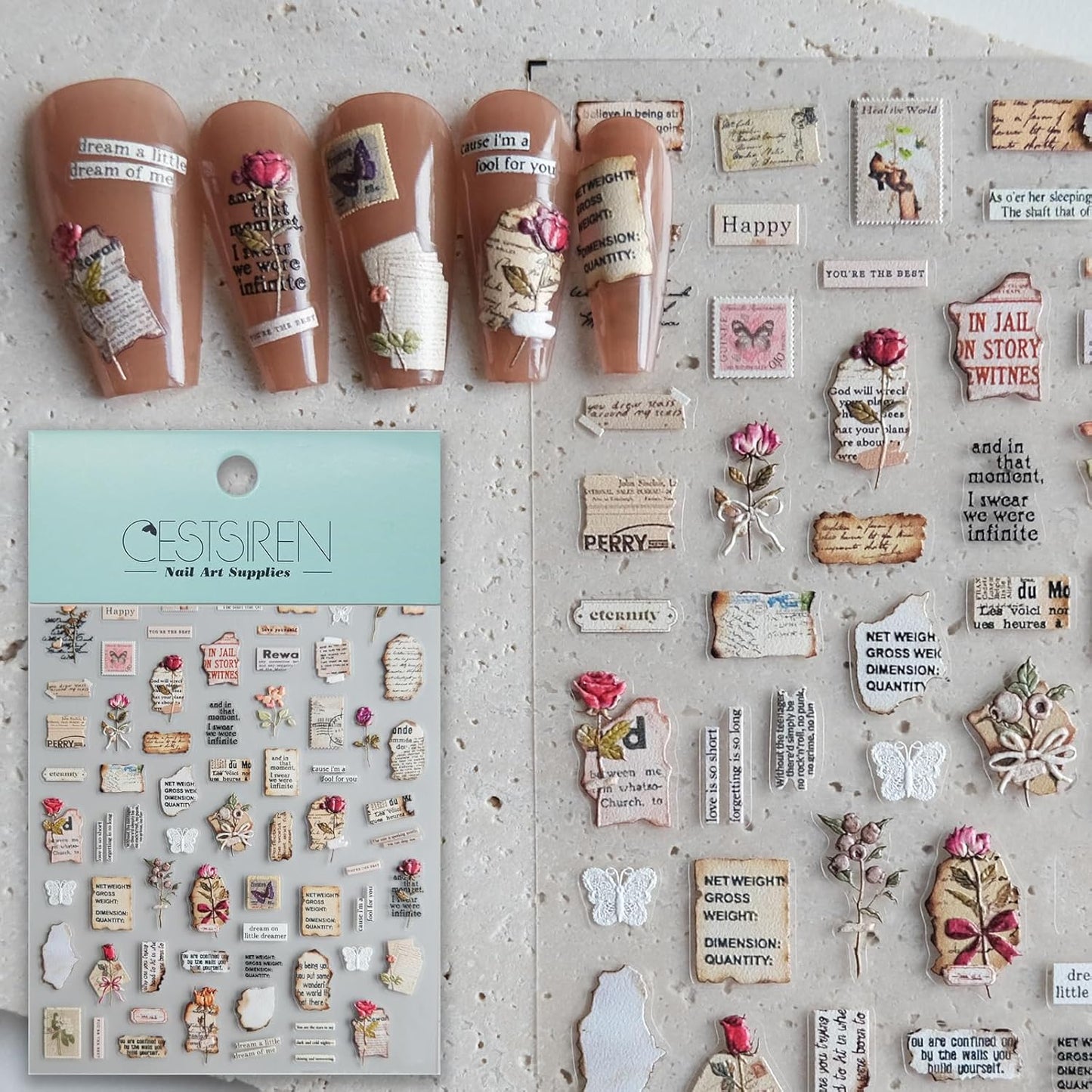 Vintage Letter Nail Art Stickers, Embossed Nail Decals, for Nail Art Design, Self-Adhesive, Nail Accessories for Women, Nail Art Supplies