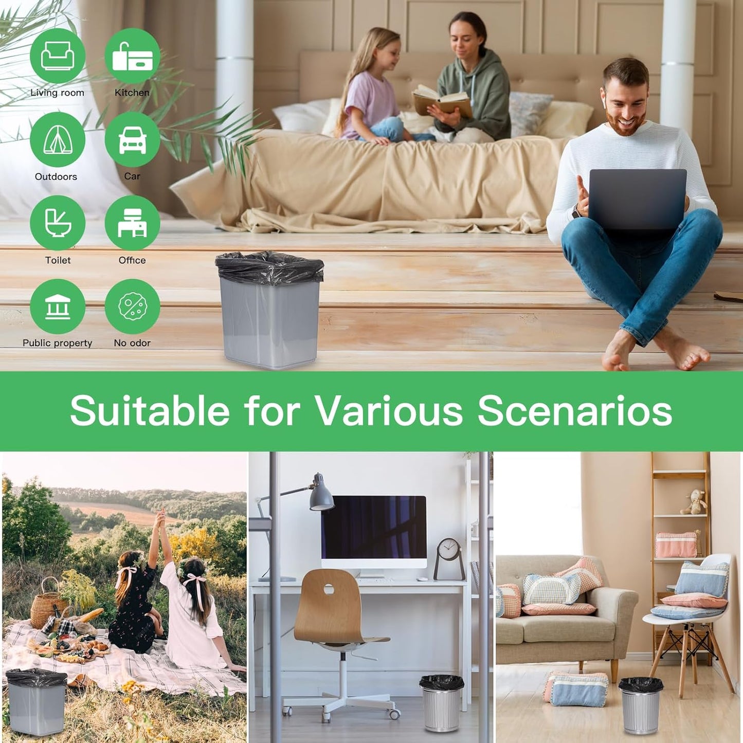 1.2-Gallon Trash Bags Small Garbage-Bags - 100 Counts Disposable Mini Size Biodegradable Unscented Black Bulk Can Liners Tiny Recycling for Kitchen Bathroom Office