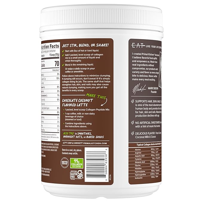 Primal Kitchen Chocolate Collagen Fuel® Drink Mix, Chocolate Coconut Collagen Peptides, No Dairy or Artificial Sweeteners, 20 Ounces