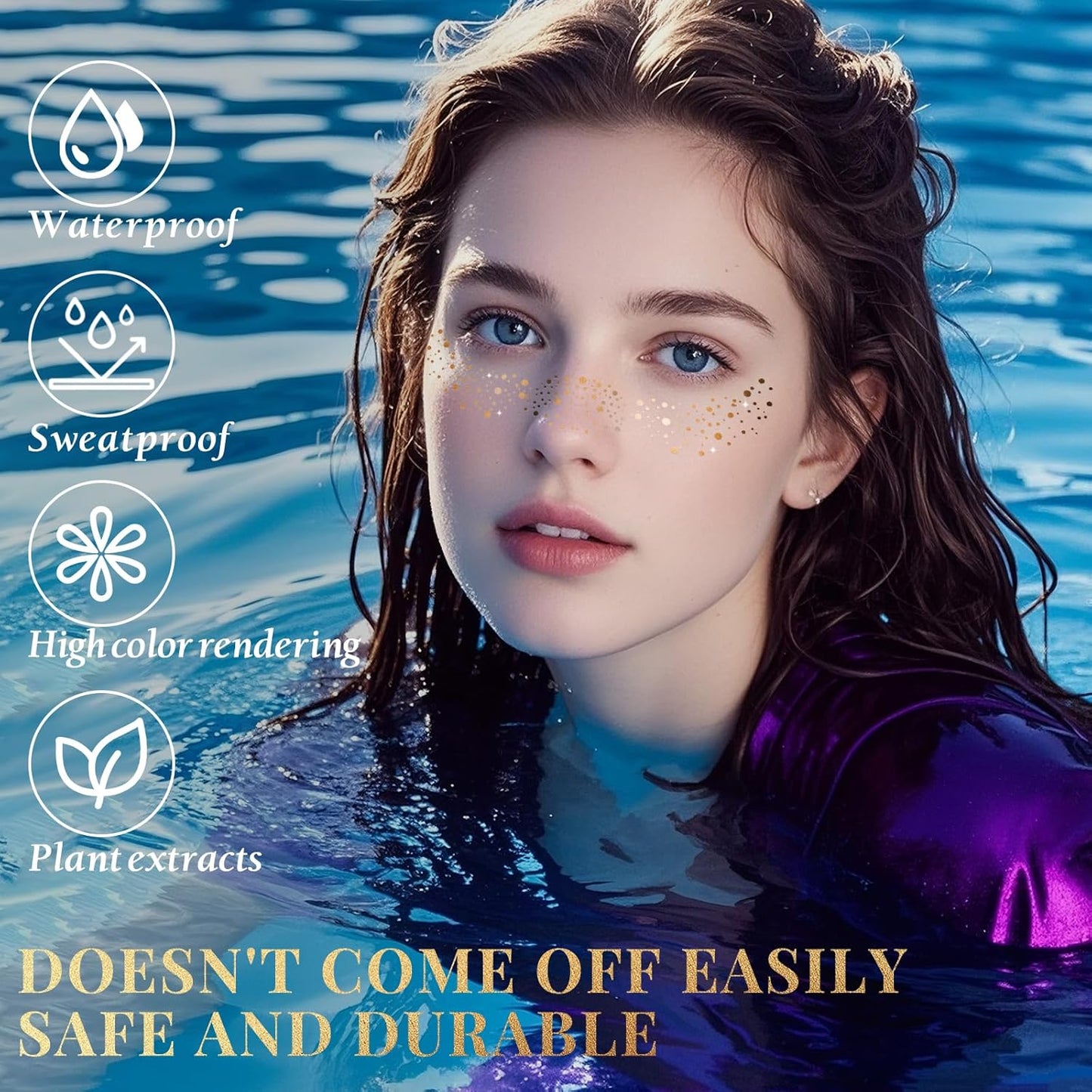 24pcs Glitter Freckles Makeup Patches-Gold-Face Speckle, Sparkle Speckles Patches for Women, Cute Golden Fake Freckles, Glitter Freckle Face Tattoo, Accessories for Musical Festival