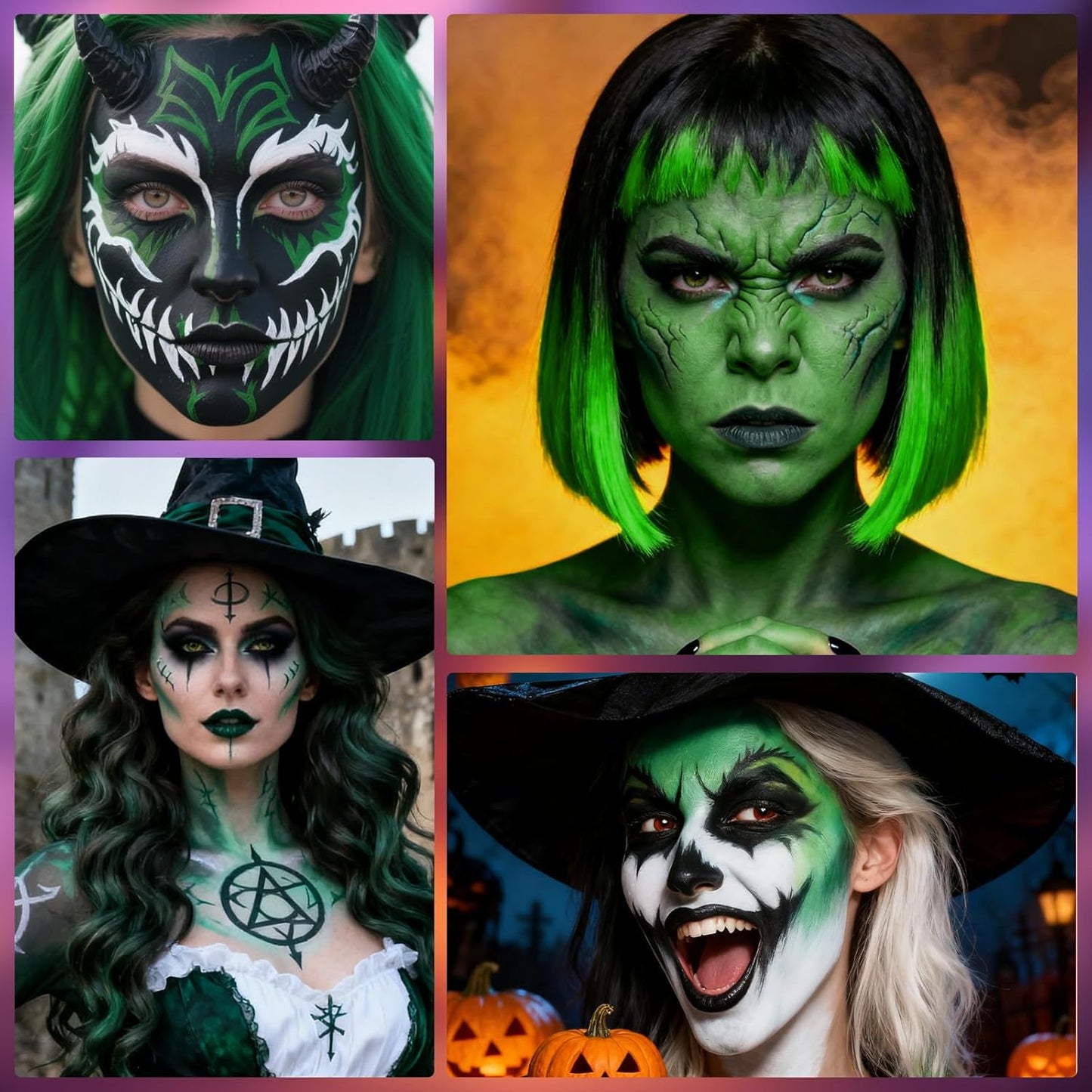 Green White Black Oil Based Face Paint Kit with Painting Brushes, Professional Greasepaint Halloween Face Painting Kit for Adult Cosplay Hulk Witch Shrek Grinch Makeup Costume Party
