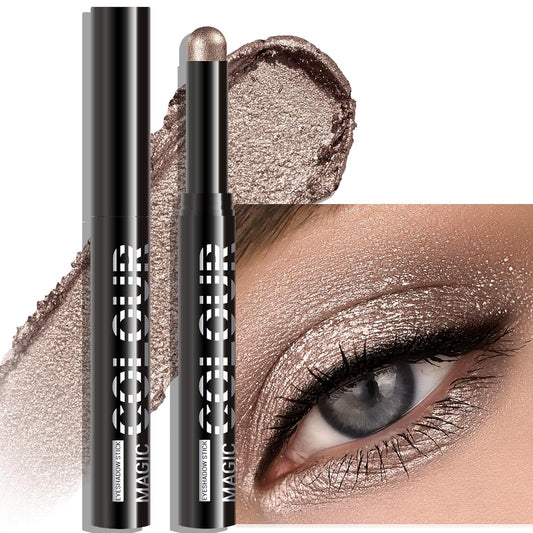 Glitter Eyeshadow Stick - Taupe Shimmer Long Lasting Cream Eye Brightener Shadow Pencil Buildable Sparkling Face Highlighter Makeup, Lightweight Waterproof & Smudge Proof for Easy Application