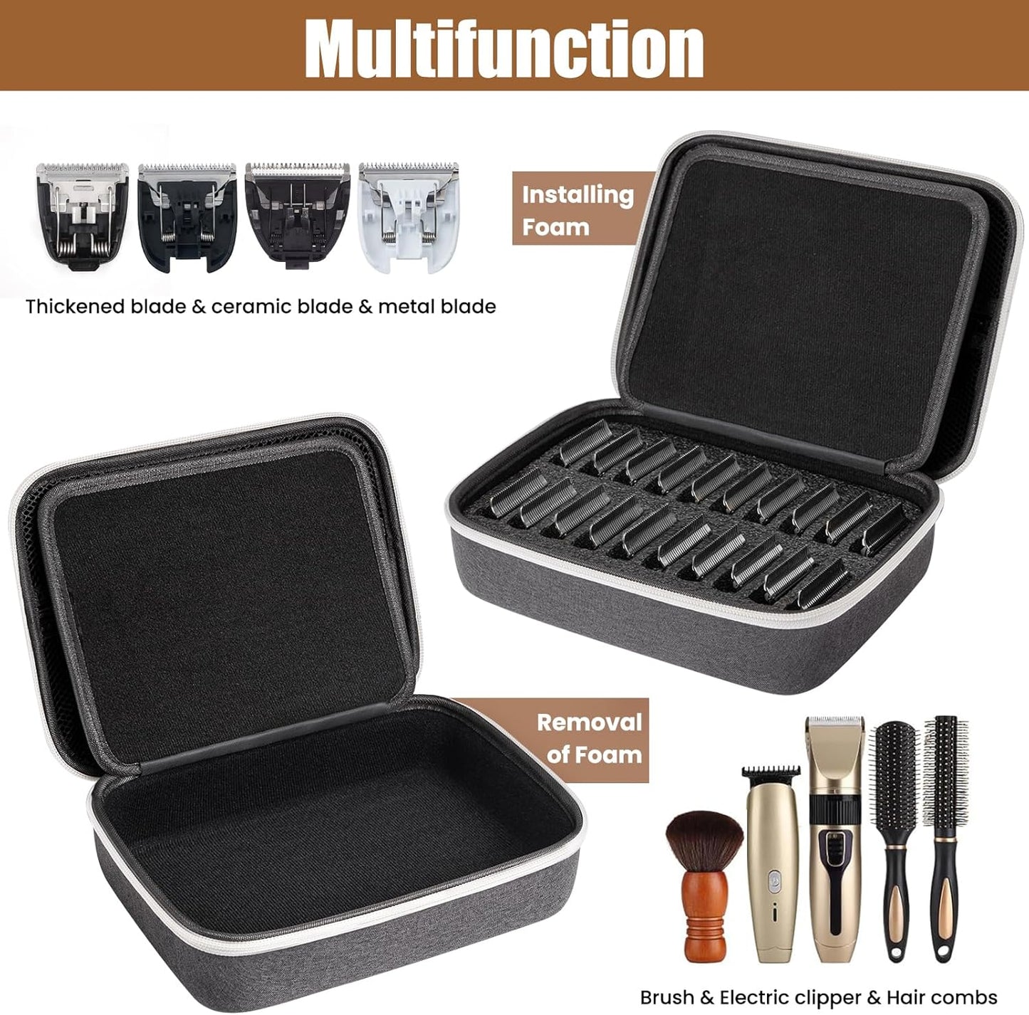 Noverlife Hair Clipper Guard Blades Holder Case, Barber Guard Storage Bag for 20 Metal Blades Hard Storage Travel Case