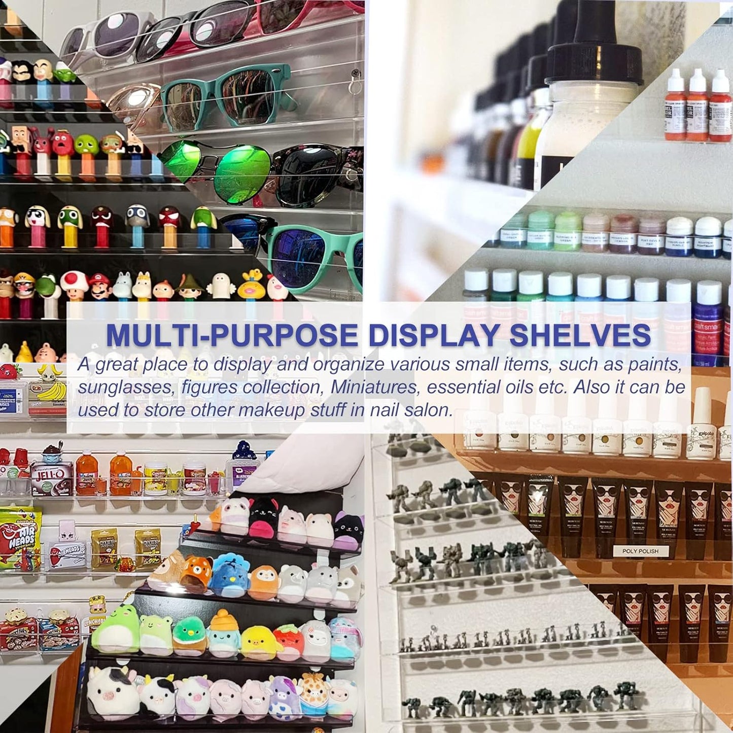 FEMELI 20 * 24 Inch Nail Polish Wall Racks 1 Pack, Hold Up to 120 Bottles,Clear Acrylic Nail Polish Shelf Organizer Wall Mounted 6 Rows (1)