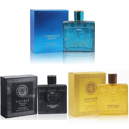 Men Colognes Set 3PCS Vintage Heroes Series Eau De Parfume Spray with Woody Floral & Fruity Scent Perfume Gift Set Day to Night Luxury Long Lasting Fragrances
