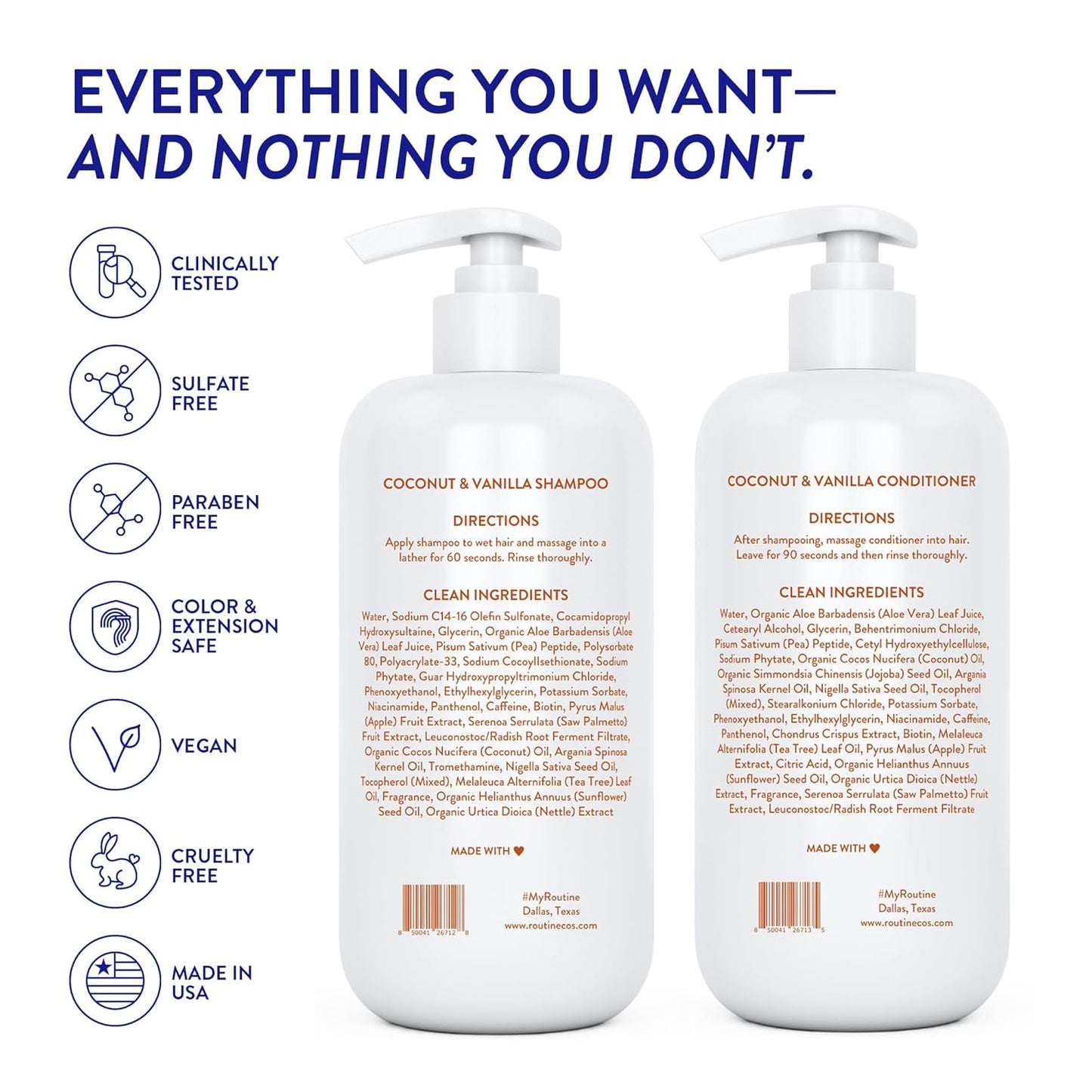 Routine Wellness 1 Liter Anti-Thinning Volumizing Shampoo and Conditioner Set for Thinning Hair & Hair Loss - Grow Your Confidence with Biotin & DHT Blockers - 1 Liter Coconut & Vanilla Set