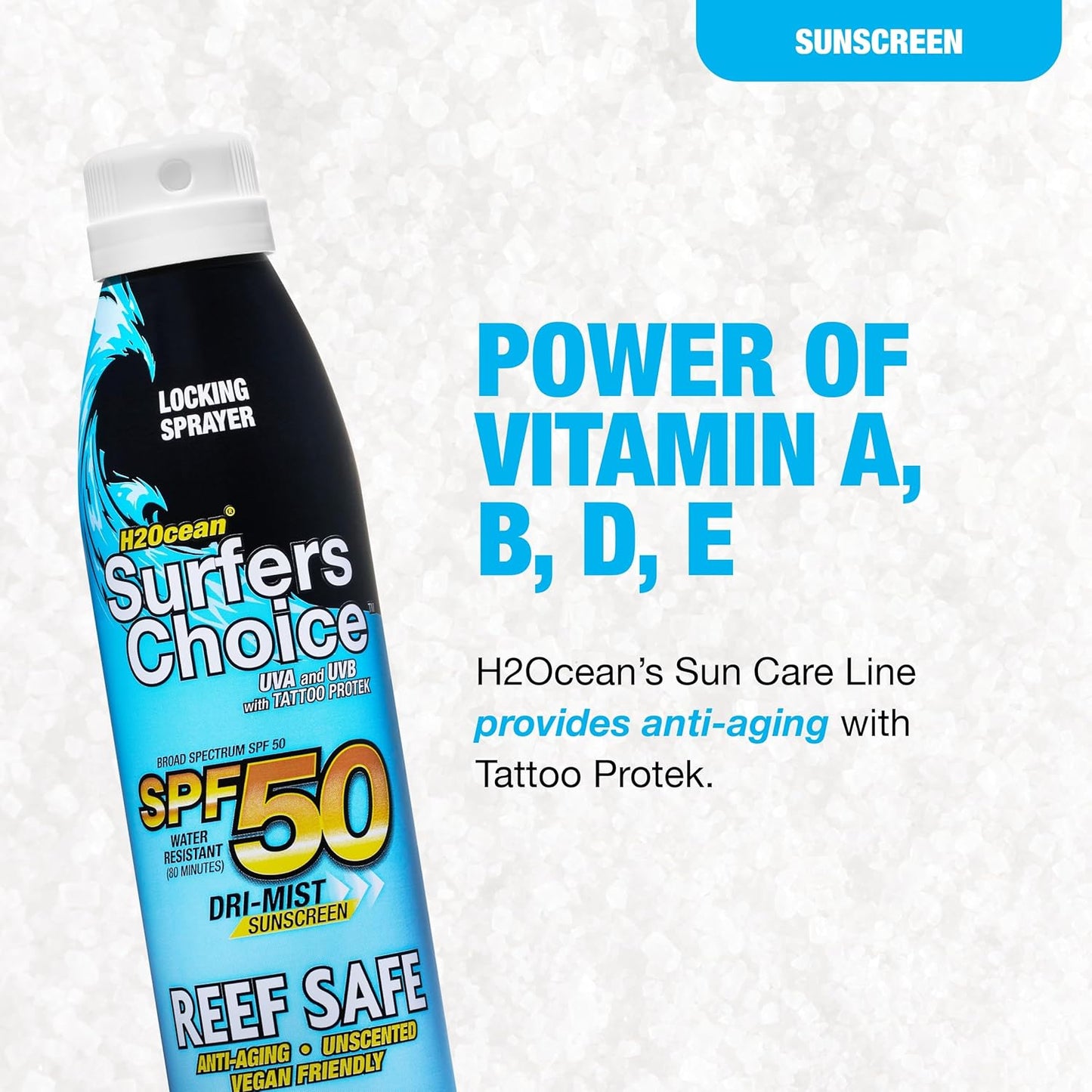 H2Ocean Surfers Choice SPF 50 Spray - Quick-Drying Sunscreen Spray for Tattoo Aftercare & UV Protection - Reef-Safe Sun Protection for All Ages - 6 oz