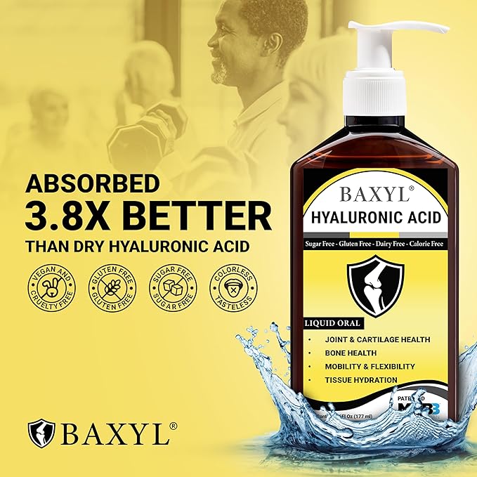 BAXYL Liquid Hyaluronic Acid Supplement - Natural Citric Acid, Potassium Sorbate Ingredients Formulated Flavorless Syrup - Provide Healthy Cartilage & Bone Formation - 3 Bottles of 6 Fl Oz