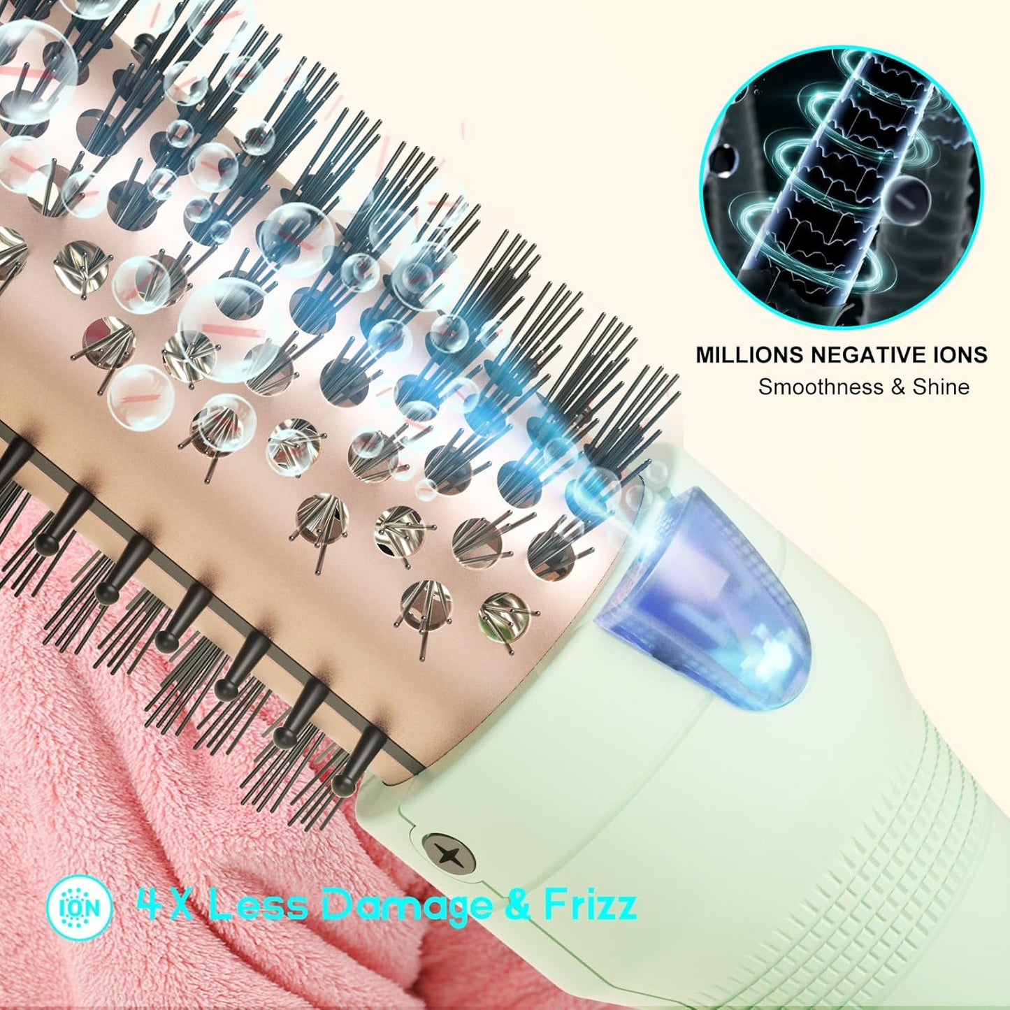 K&K Brush 30, 1.18 Inch Hot Styling Brush, Ionic Curling Iron with Tourmaline Ceramic Barrel, Professional Hair Curler up to 356°F, Dual Voltage Hair Waving Style Tool for Traveling