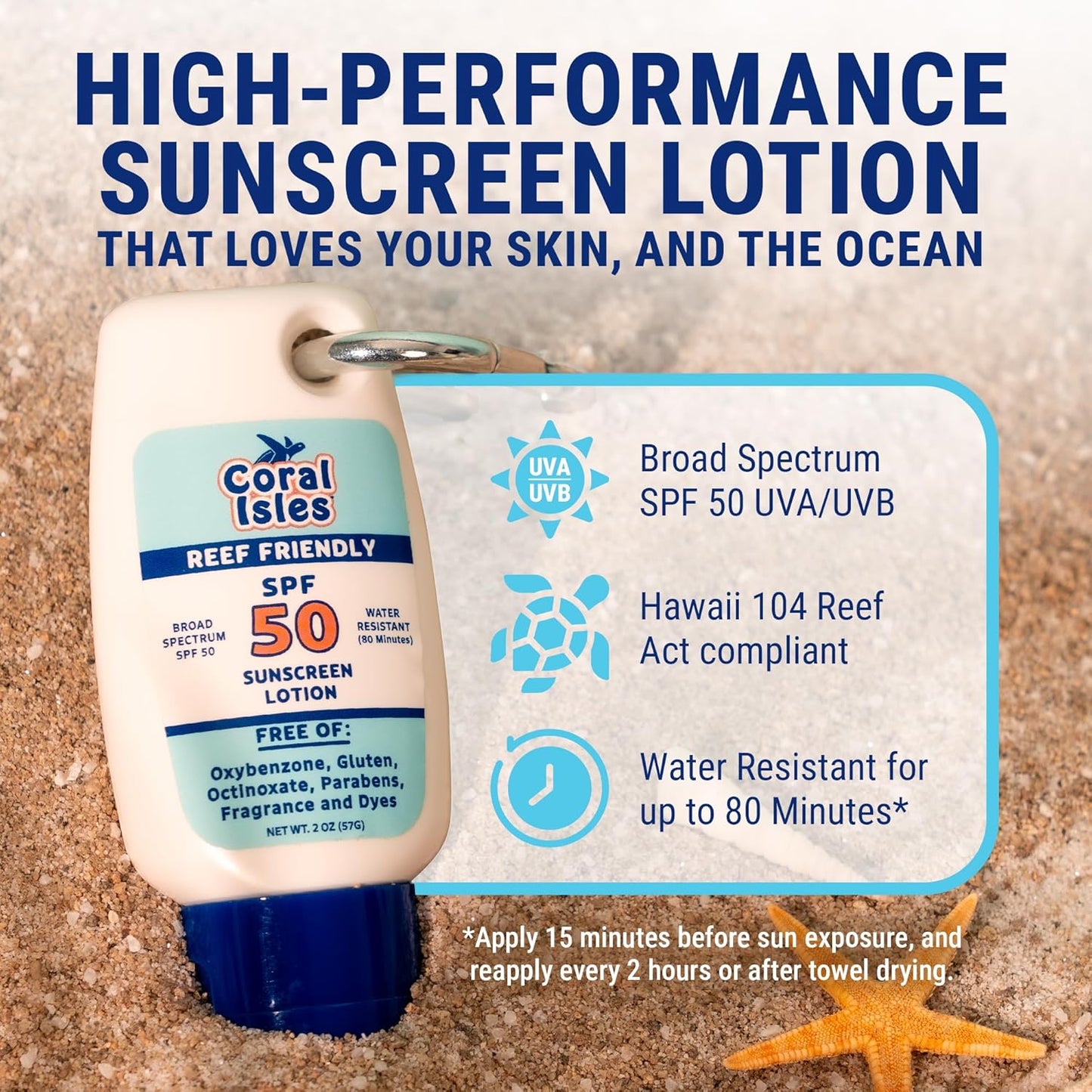 Coral Isles Hawaii Compliant Sunscreen | SPF 50 | Broad Spectrum UVA/UVB | No Oxybenzone or Octinoxate | 2 Fl Oz Each (2-pack)