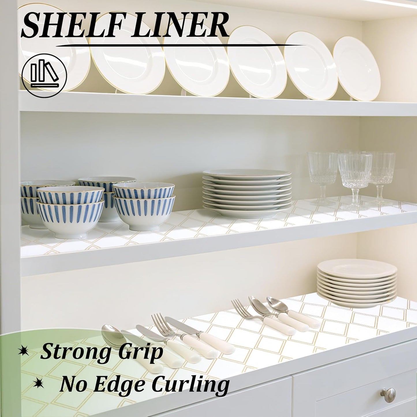 Cabinet Liners for Shelves Waterproof 24 Inch X 20 Ft Shelf Liners for Kitchen Cabinets Non-Adhesive Dress Drawer Liners Non Slip Grip Cupboard Paper for Kitchen Bathroom Closet Fridge Pantry