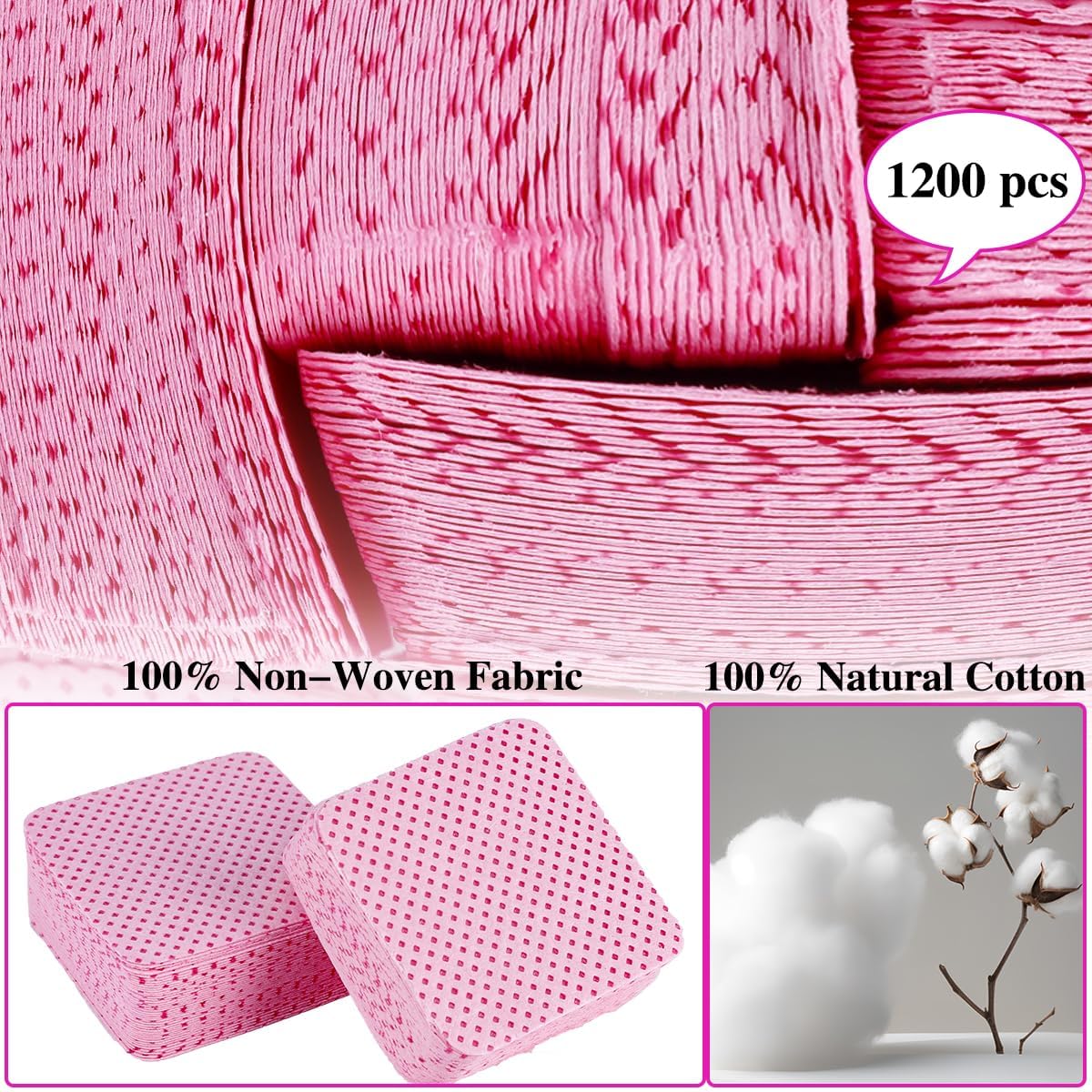 Biutee Cleaner Bottle Set for Nail Polish Remover with 1200 Lint Free Nail Wipes, 180ml Empty Push Down Pump Dispenser for Acetone, Salon Grade Manicure Cleaner Bottle & Non-Woven Nail Pads Kit